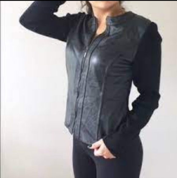 JACLYN Smith classics 100% leather and ribbed knit fabric jacket sz 12 - Picture 2 of 11
